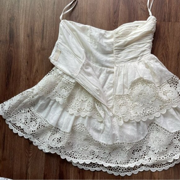 Ulla Johnson Savannah crochet trim halterneck mini dress cotton linen Lace Sz 6 - Picture 11 of 16